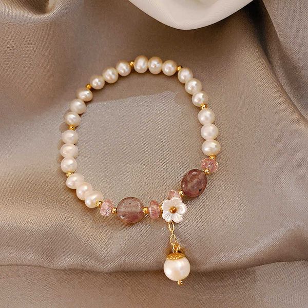 

natural freshwater pearl bracelet for women natural stone beaded bangle baroque jewelry friend pearl flower, Black