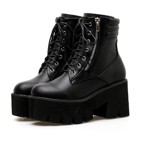 

boots women's high heel round toe short motorcycle heels leather casual shoes, Black