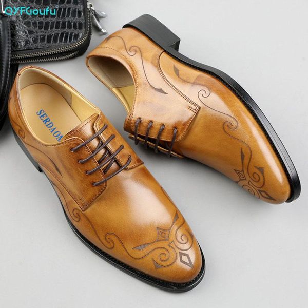 

qyfcioufu 2020 men dress shoes genuine leather office lace-up loafers casual driving shoes men's flat party leather, Black