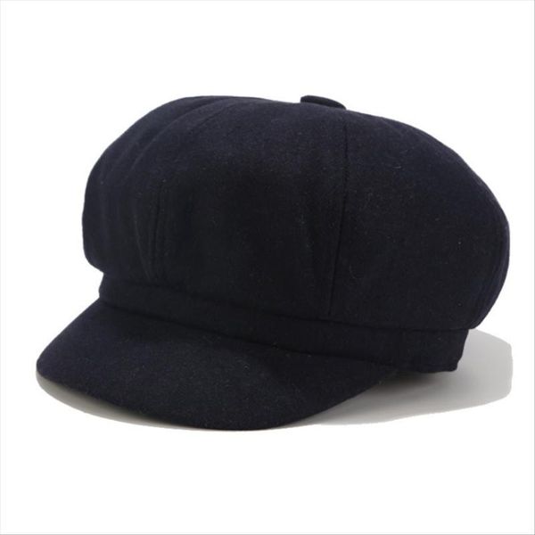 

new autumn and winter octagonal hat woman hat england solid color woolen cap painter man, Blue;gray