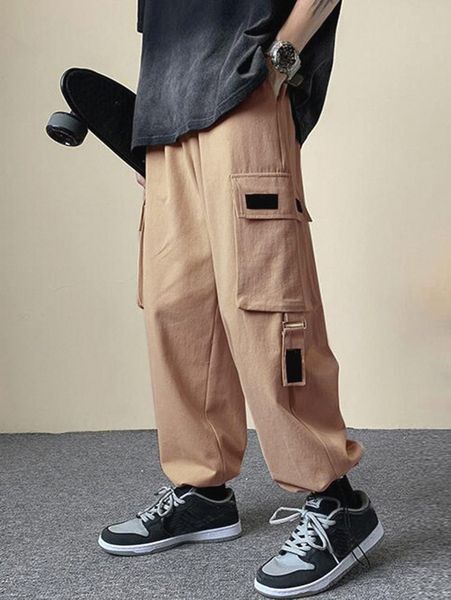 

men patched detail flap pocket side pants h36n#, Black