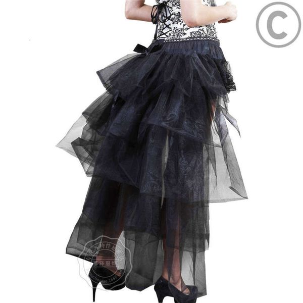 

lace dance show dress fluffy tail court corset with length swing skirt, Black;gray