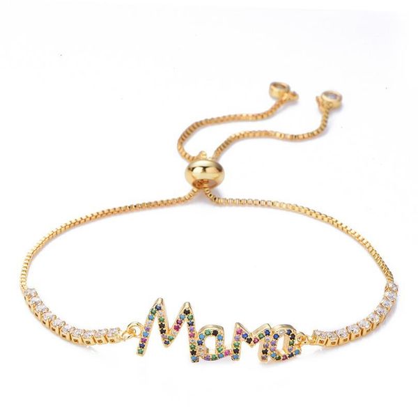 

new fashion rainbow gold simple mom bracelet micro-inlaid zircon adjustable box chain bracelet for women mother's qyllnu, Golden;silver