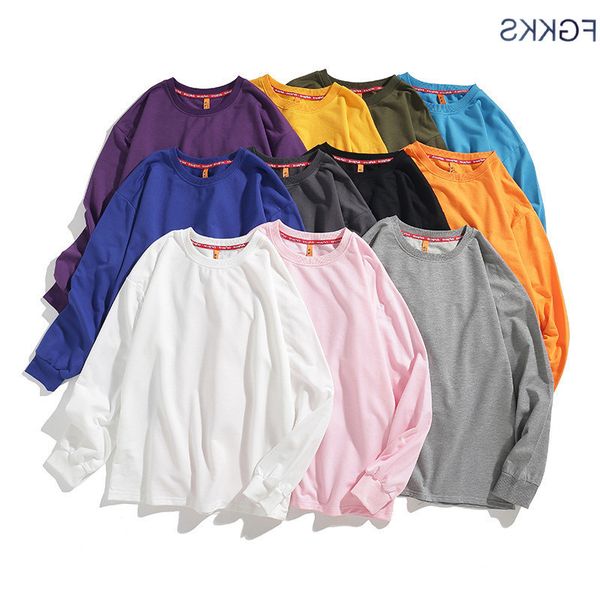

fgkks quality brand men solid color t-shirt casual men's o-neck t male simple long sleeve tee shirt, White;black
