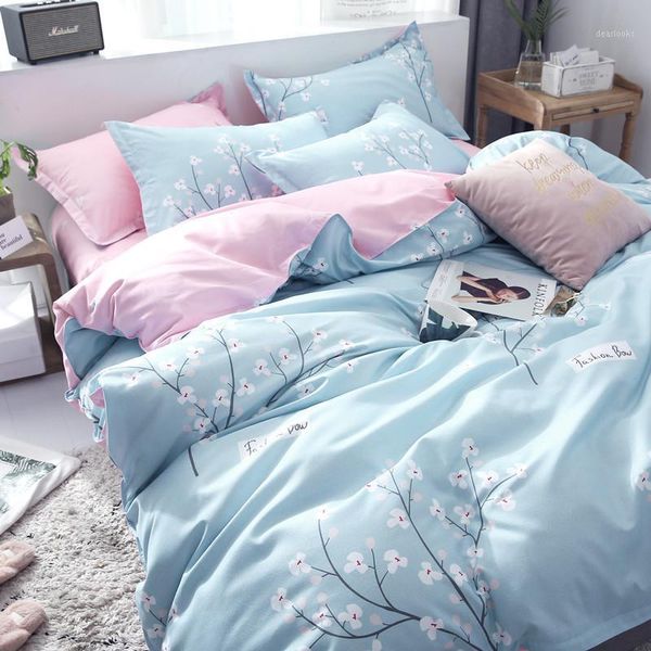 

family of four sheets-bedding kit girl heart-style small fresh floral three-piece set1