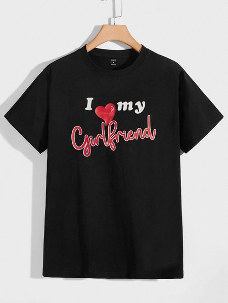 

men slogan & heart print tee b1r1#, White;black