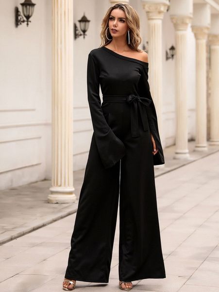 

missord asymmetrical neck belted wide leg jumpsuit t4mj#, White