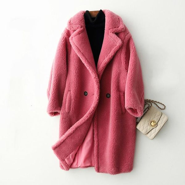 

warm real fur coat wool jacket autumn winter coat women clothes 2020 korean vintage natural sheep shearling women hiver 9201, Black