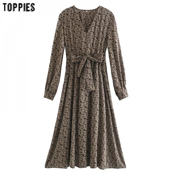 

ies autumn floral printing midi dress irregular hem women dress lantern sleeve korean fashion v-neck elegant vestidos c0122