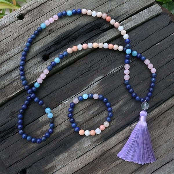 

8mm Lapis Lazuli And Pink Aventurine Mala Beads Necklace, Love JapaMala, 108 Bead Mala, Mala Jewelry, Yoga Class Prayer Jewelry, Silver