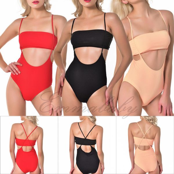 

2019 new style high waist women's solid hollow out vintage padded bra bikini set one-piece swimwear swimsuit, White;black