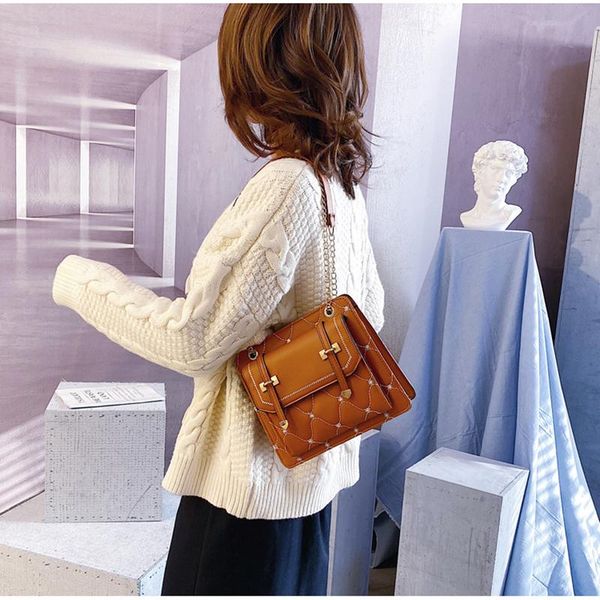 

мини pu кожа женщин сумки плеча алмазные lattice цепи crossbody сумка для laides 2020 solid black brown cross body лепестковые девушки