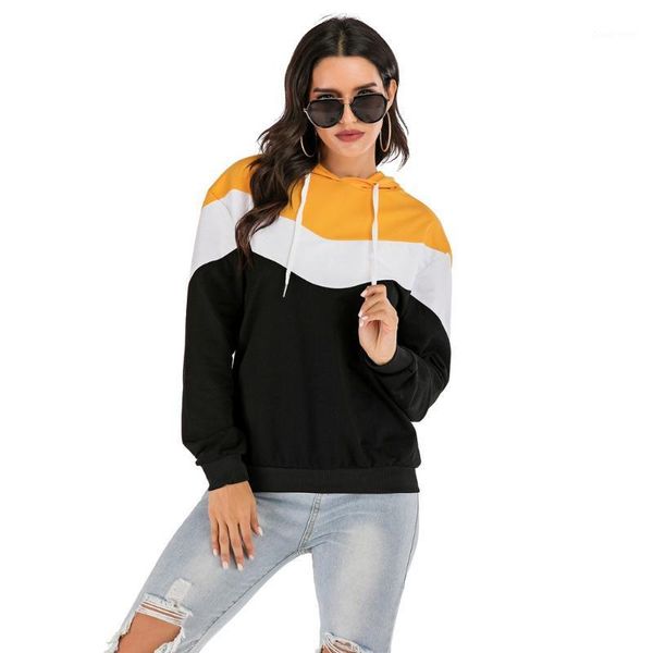 

2020 women jacket womens winter jacket fashion women long sleeve hooded color block patchwork casual sweatshirt coat #40%1, Black;brown
