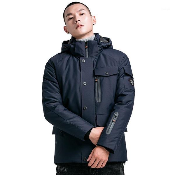 

men winter dress fashion hooded collar parka outwear jackets and coat for men 1301, Black