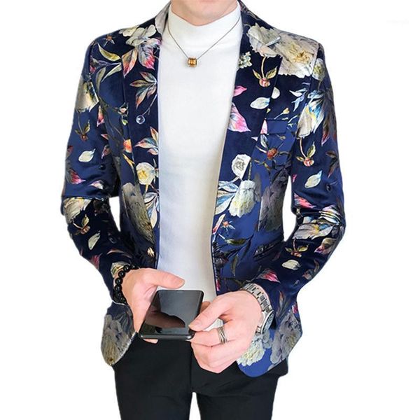

2020 floral blazer da uomo coreano streetwear slim fit mens blazer jacket one button night club casual giacca sportiva de hombre1, White;black