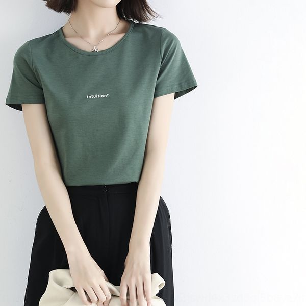 

одежда 2020 лета нового пальто футболка топ топ с коротким рукавом футболка женских inschaowanghong корейских твердые женщины цветой печатью, White