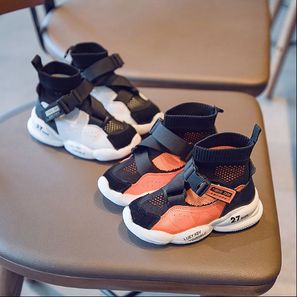 

mexemina korean children's knitted socks shoes 2020 spring new ins boys and girls sets of feet mesh breathable sneakers t200709, Black;red