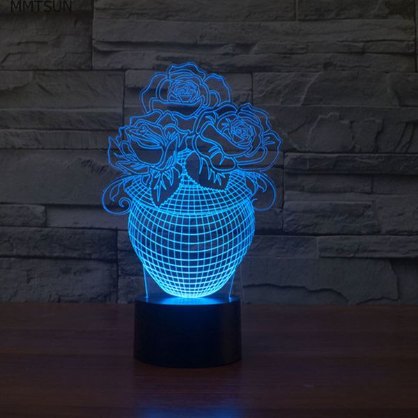 

2021 new novelty 3d night light rose floral table lamps 7 color changing led lighting 7cbl