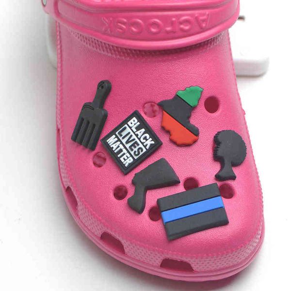 

shoes accessories 1pcs black lives matter soft pvc charms blm jibz for crocks clog croc shoe charm kids xmas gift 220121, White;pink