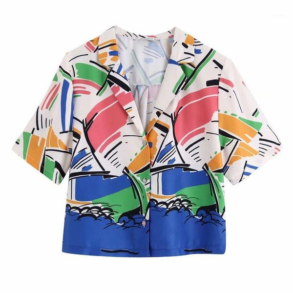 

bb40-9456 european and american fashion wind printed short shirts1, White