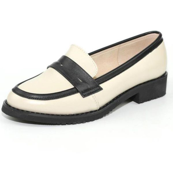 

black beige moccasin 2020 new color matching low-heeled women's shoes handmade british style slip-on big yards loafers women