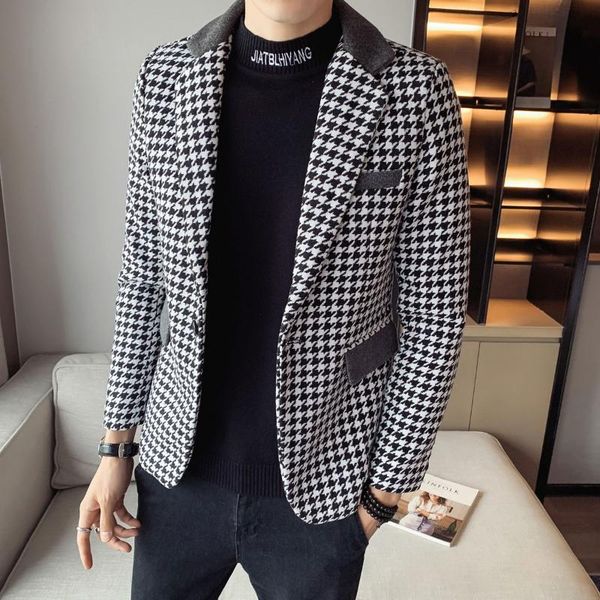 

men's suits & blazers korean windbreaker coat fall lattice mens jacket slim fit sleeve small suit blazer masculino man hombre pattern, White;black