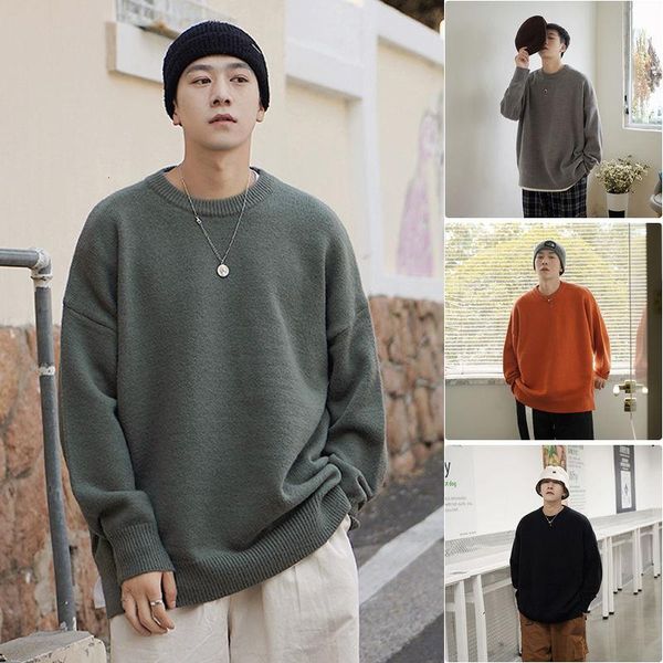 

korean o-neck sweater men's warm fashion casual knitted pullover men autumn winter knitting sweaters mens clothes -2xl, White;black