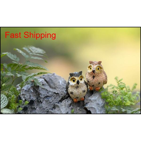 

cute owls animal figurines resin miniatures figurine craft bonsai pots home fairy garden ornament decoration qylzlm bdehome, Silver