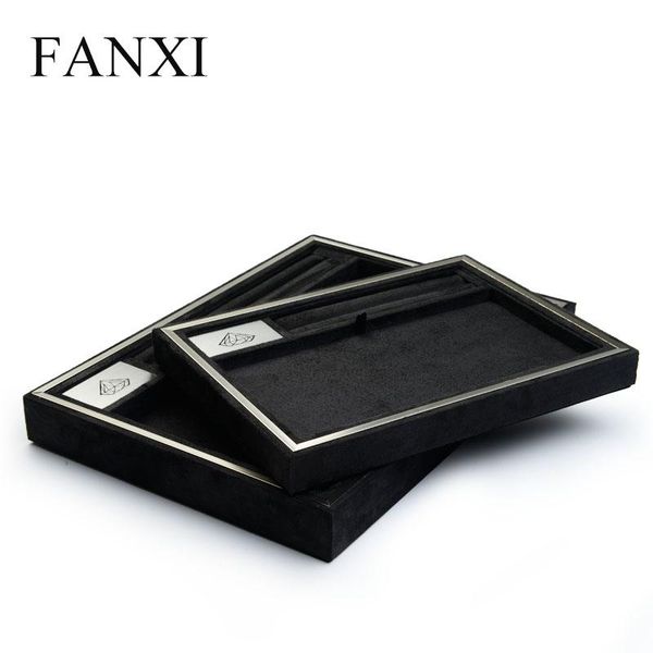 

fanxi jewelry display props black velvet jewelry flat showing tray jewellry holder storage boxes case, Pink;blue
