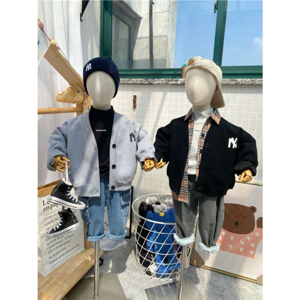 

cardigan autumn 2020 et korean winter children's boys' and girls' double layer composite knitted letter silhouette baseball s, Black
