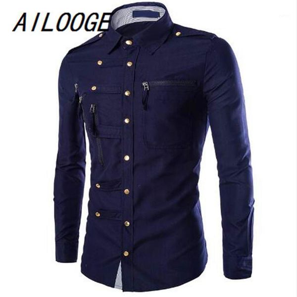 

ailooge 2021 new fashion men's shirt casual slim fit soild color zipper shirt1, White;black