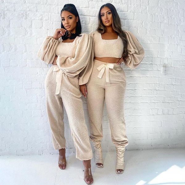 

2020aw women's new lantern sleeve colloquirt bow high waist trousers casual female suit casual style 2-color available size : s-l, White