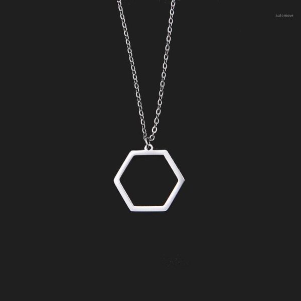 

cazador hexagon geometrical stainless steel necklace hollow pendant necklace for gift simple design jewelry1, Silver