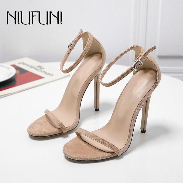 

plus size 35-43 fashion suede solid women's sandals stiletto high heels buckle sandals casual women's shoes 2021 sandales femmes, Black