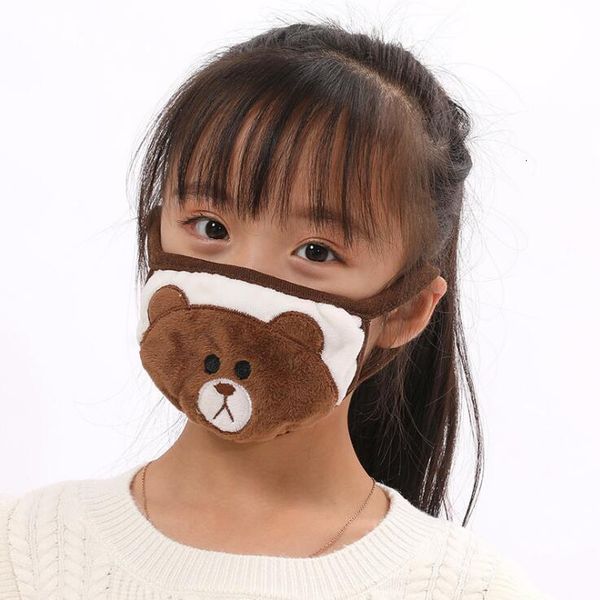 

factory 2 in 1 face mask cartoon bear cover plush ear protective thick warm kids mouth masks winter mouth-muffle earflap pvukg