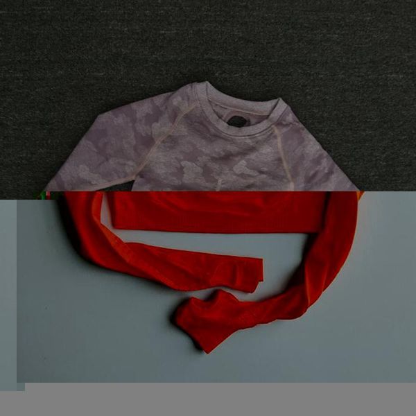 

women camouflage seamless yoga long sleeve female gym clothing running shirts fitness sports tank crop kg-500, White;red
