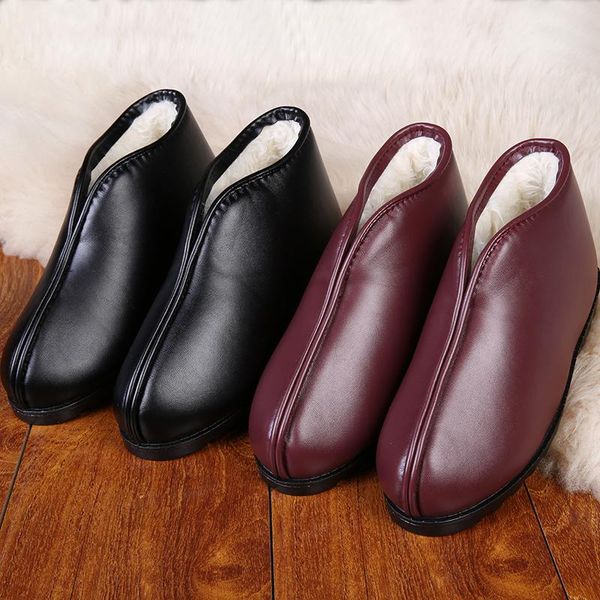 

2020 lovers snow boots new winter women cotton shoes home waterproof non-slip pu leather warm cotton boots 35-44, Black