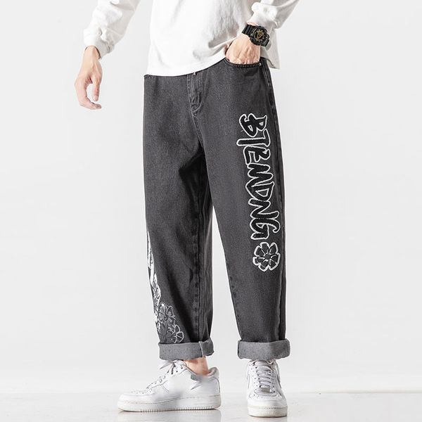 

new hip hop design brand skateboard jeans for men's straight 2021 spring fashion distressed moto bike vintage jean plus oversize ide3, Blue