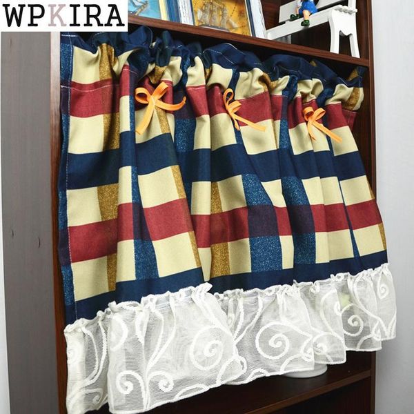 

korean fresh and lovely blue and red lace half curtain cabinet door curtain small window short dl014&40