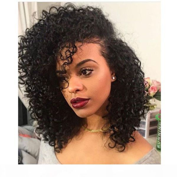 

indian malaysian brazilian kinky curl full lace human hair wigs for black women and glueless lace front wigs with baby hair, Black;brown
