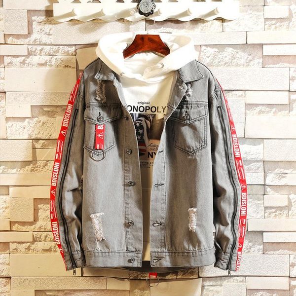 

2019 men ripped denim jacket trendy denim coat autumn new brand fashion mens jean jacket outwear male plus size1, Black;brown