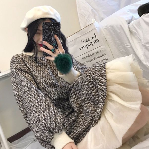 

hayblst brand sweater dress women fall 2019 winter plus size 4xl loose kawaii dresses vestidos korean style long sleeve clothing c1024, Black;gray