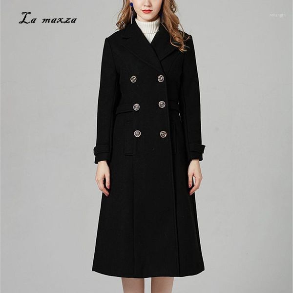 

women winter wool long coat 2020 vintage elegant clothes fashion korean style winter double breasted black coat1