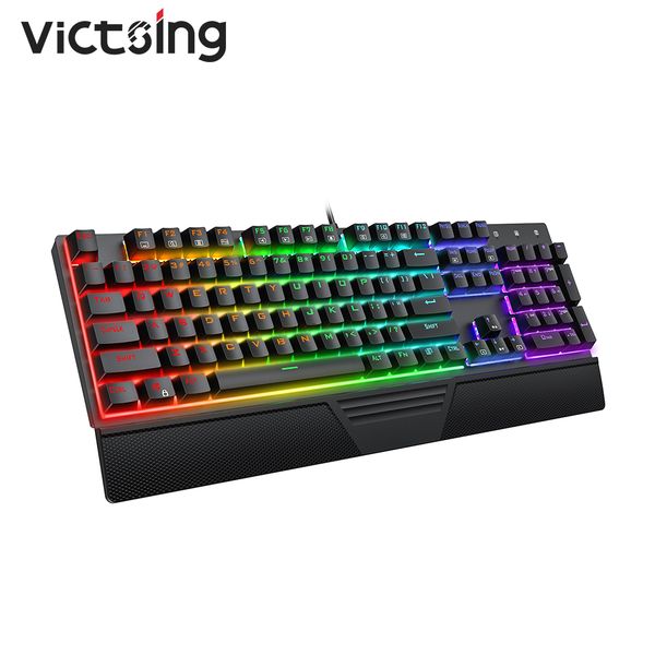 

victsing pc273 mechanical keyboard usb wired gaming keybaord blue switches with ergonomic wrist rest rgb backlit for pc gamer