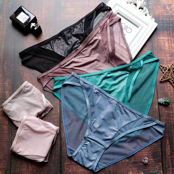 

ultra-thin seamless ice silk panties women's low-waist mesh transparent ladies underwear hollow comfortable briefs female, Black;pink