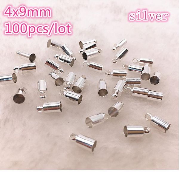 

100pcs/lot 4*9mm rhodium gold silver bronze necklace leather cord end caps tassel crimp end connector diy jewelry jllyus