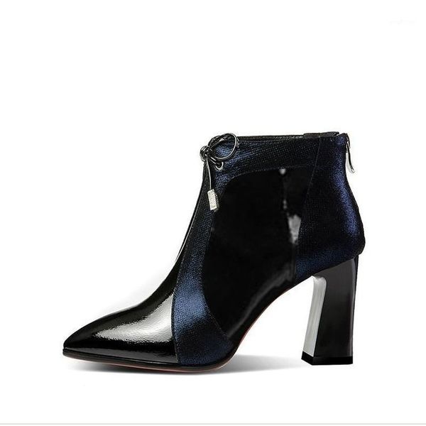 

2021 new arrival fashion shoes women boots patent leather ankle boots pointed high heel shoes1, Black