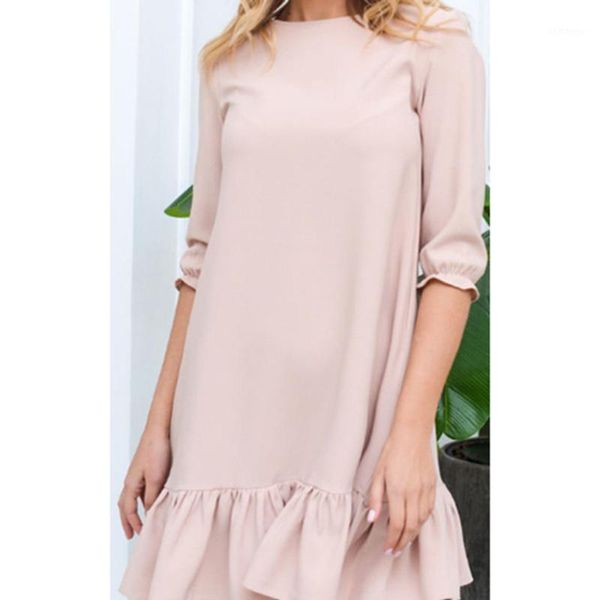 

women casual ruffles loose mini dress ladies sweet half sleeve o neck solid dress 2020 autumn new fashion elegant party dresses1, White;black