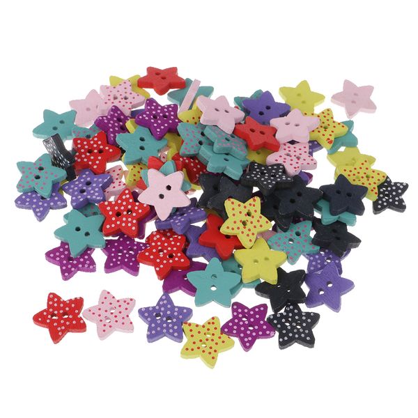 

100 pieces mixed star shaped wooden buttons polka dot buttons for sewing craft