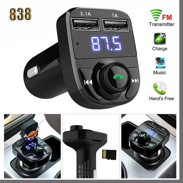 838D 50D X8 FM Verici Aux Modülatör Bluetooth Handsfree Araç Kiti Araç Ses MP3 Çalar 3.1A Hızlı Şarj ile Çift USB Araç Şarj Cihazı Aksesuar FMA